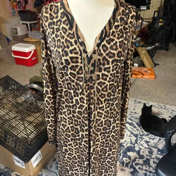 Michael Kors Leopard Print Size Medium Corset Neck Fitted Dress - Picture 1 of 4